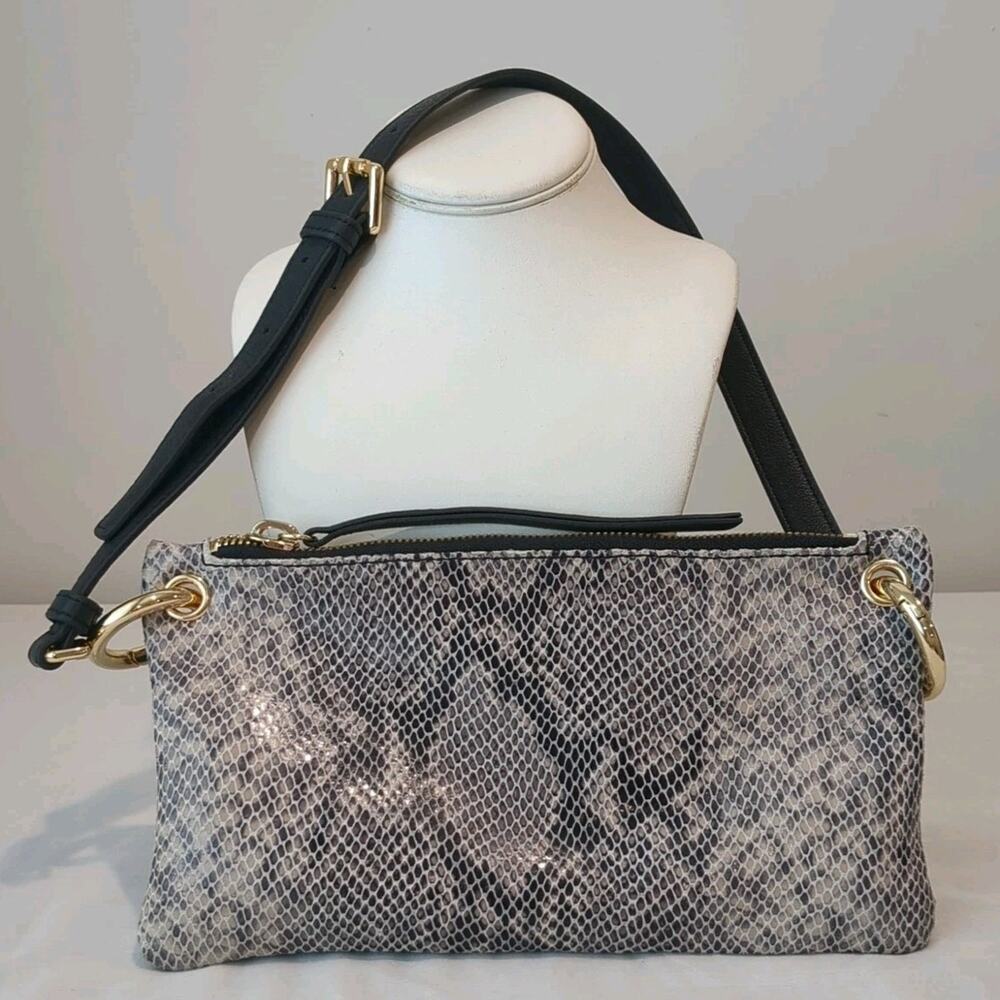 MARGOT Women's Small Snake Reptile Leather Black Clutch Shoulder Bag Purse